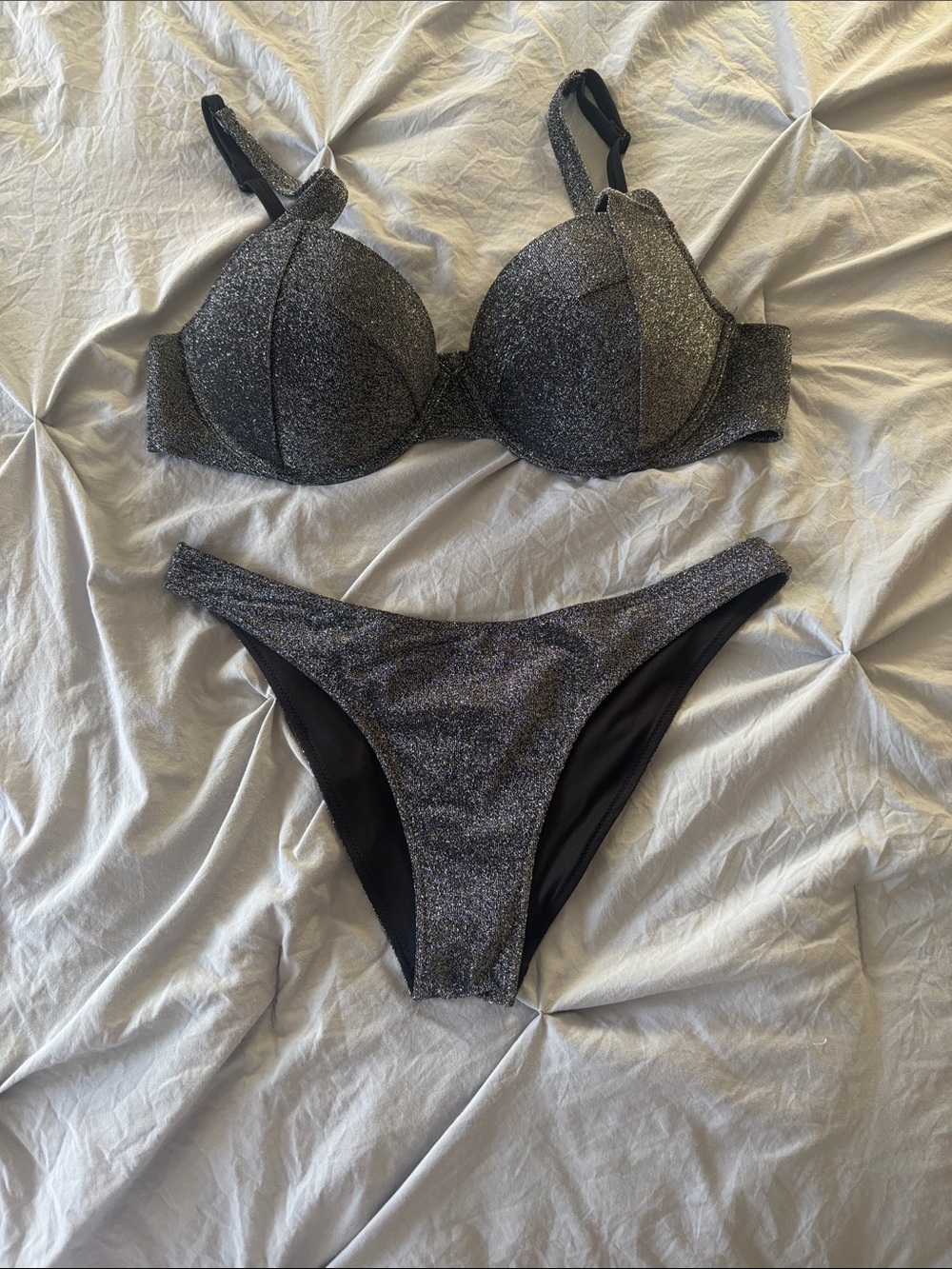 PINK Victoria's Secret Sparkle Dark Gray Bikini Set